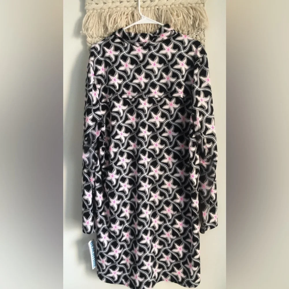 NWT BEACHTIME by Lulu-B Starfish Print Long Sleeve Collar Beach Dress Coastal